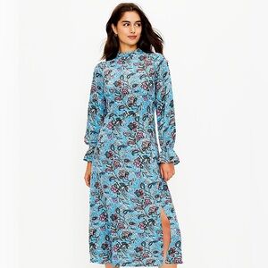 LOFT Bouquet Mock Neck Blue Paisley Midi Dress